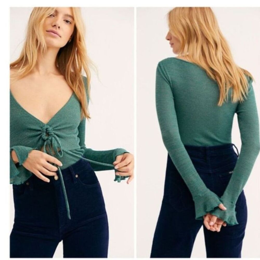 Women's Intimately Free People Say When Green and Metallic Long Sleeve Size L